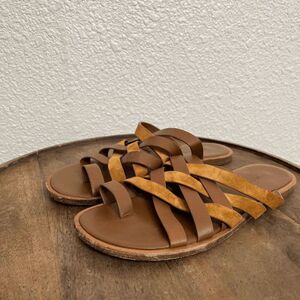 Vince Brown Piers Leather & Suede Strappy Slide Sandals Women's Size 7.5 N